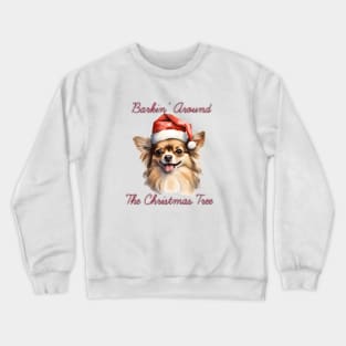 Christmas Longhaired Chihuahua Dog in Santa Hat Crewneck Sweatshirt